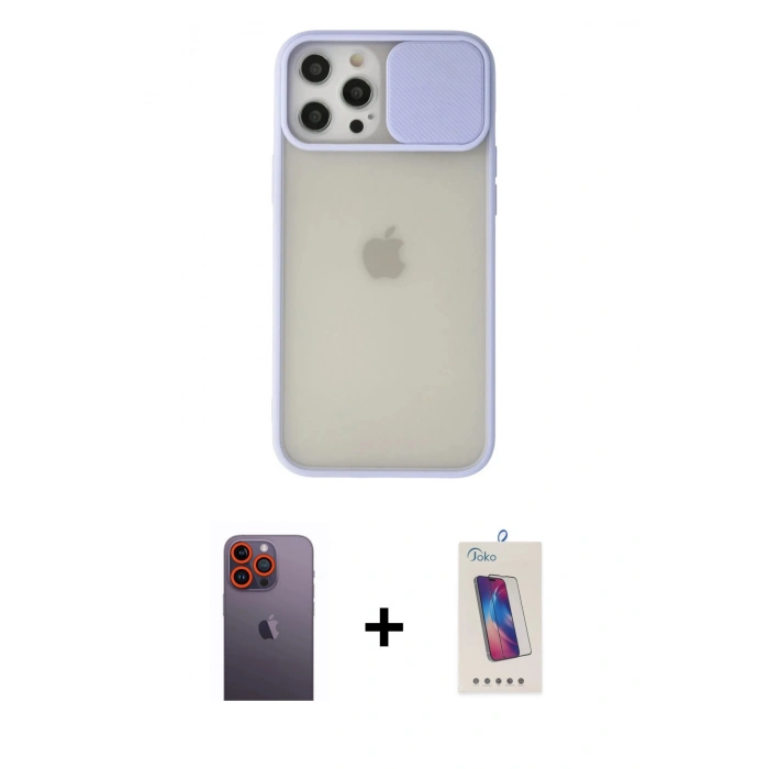 MARSİLYAN™- iPhone 12 Pro Max Kılıf Vadi Çizgi - Siyah Joko 5D Cam + Neon Fosforlu Kamera Lens - TU