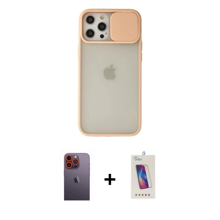 MARSİLYAN™- iPhone 12 Pro Max Kılıf Vadi Çizgi - Siyah Joko 5D Cam + Neon Fosforlu Kamera Lens - TU