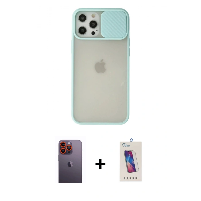 MARSİLYAN™- iPhone 12 Pro Max Kılıf Vadi Çizgi - Siyah Joko 5D Cam + Neon Fosforlu Kamera Lens - TU
