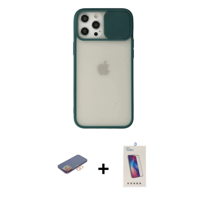 MARSİLYAN™- iPhone 12 Pro Max Kılıf Vadi Çizgi - Siyah Joko 5D Cam + Renkli Kamera Lens Koruma Cam - TU