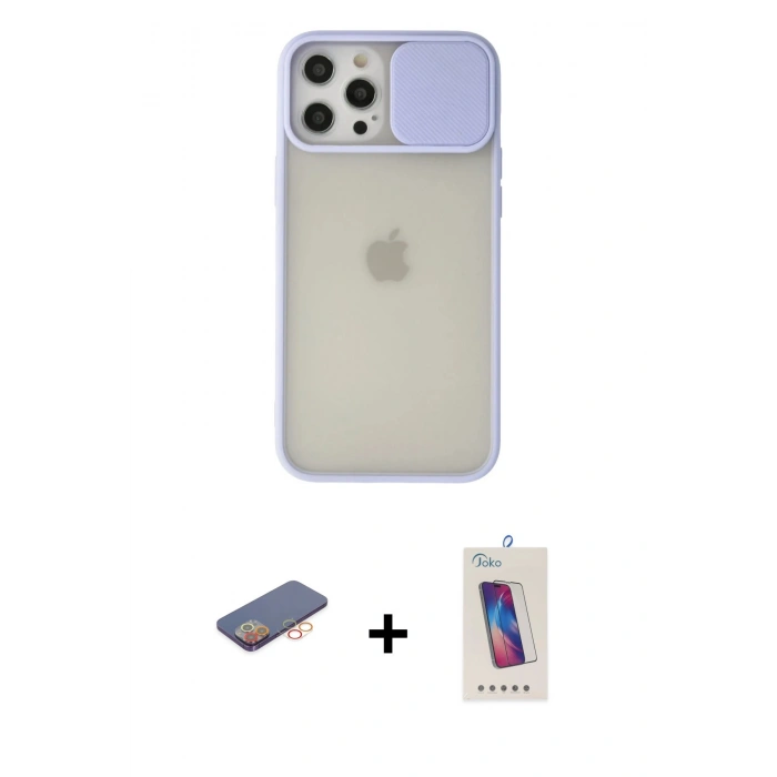MARSİLYAN™- iPhone 12 Pro Max Kılıf Vadi Çizgi - Siyah Joko 5D Cam + Renkli Kamera Lens Koruma Cam - TU