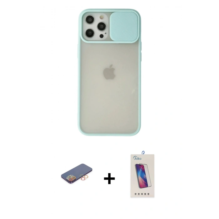 MARSİLYAN™- iPhone 12 Pro Max Kılıf Vadi Çizgi - Siyah Joko 5D Cam + Renkli Kamera Lens Koruma Cam - TU