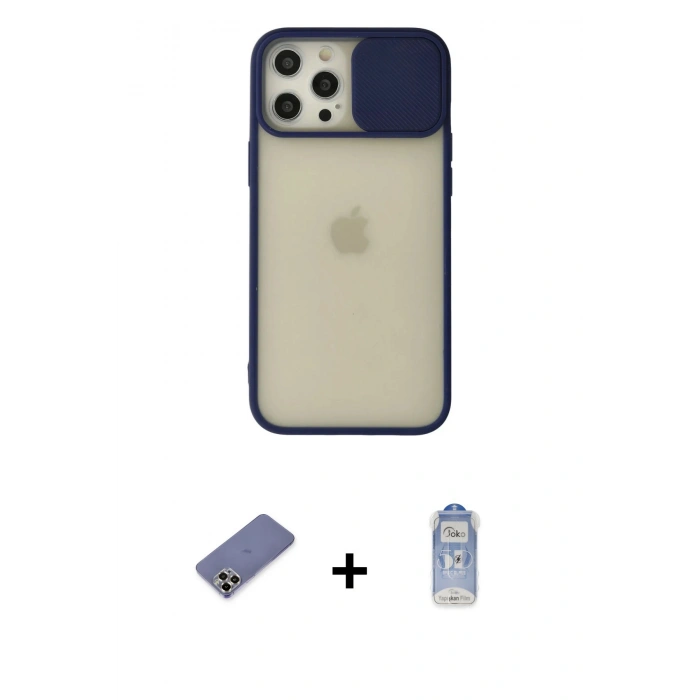 MARSİLYAN™- iPhone 12 Pro Max Kılıf Vadi Çizgi - Siyah Joko Magic 5D Cam + Metal Kamera Lens Koruma Cam - GD