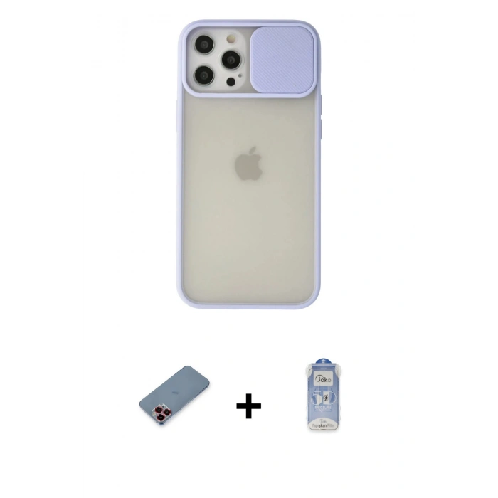 MARSİLYAN™- iPhone 12 Pro Max Kılıf Vadi Çizgi - Siyah Joko Magic 5D Cam + Kırmızı Metal Kamera Lens Koruma Cam