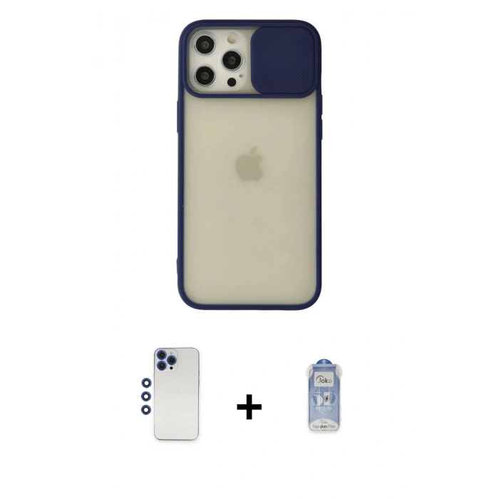 MARSİLYAN™- iPhone 12 Pro Max Kılıf Vadi Çizgi - Siyah Joko Magic 5D Cam + Shine Kamera Lens - LT