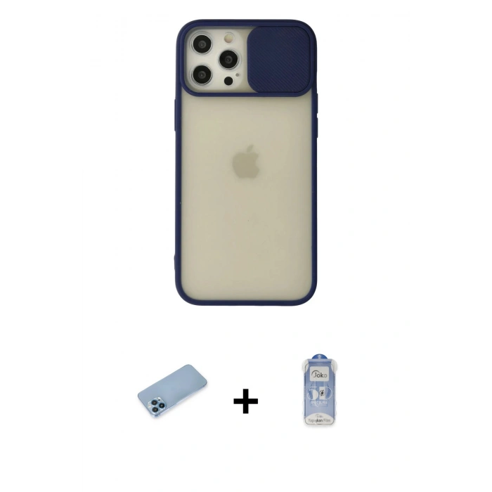 MARSİLYAN™- iPhone 12 Pro Max Kılıf Vadi Çizgi - Siyah Joko Magic 5D Cam + Shine Kamera Lens Koruma Cam - MI