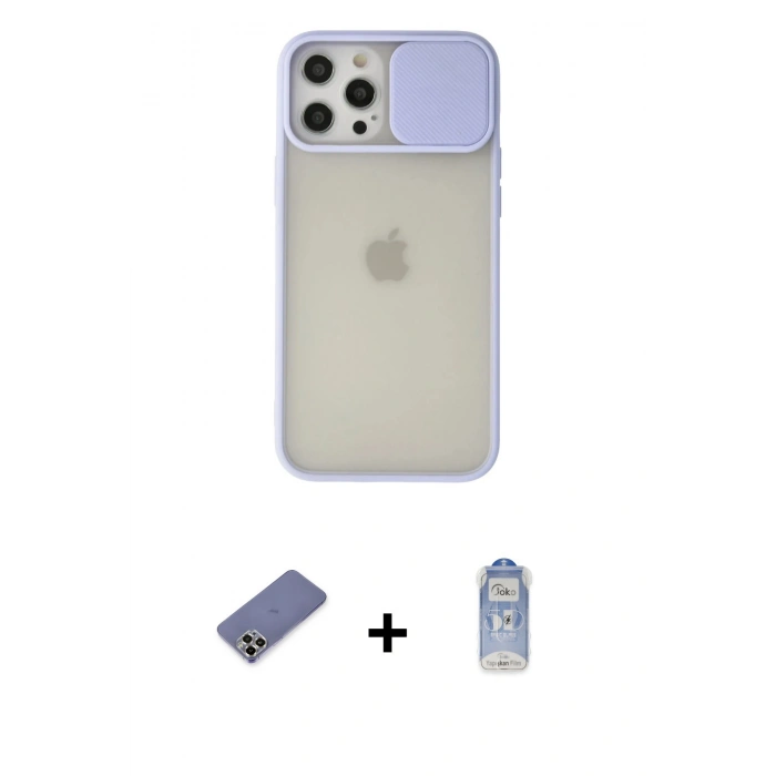 MARSİLYAN™- iPhone 12 Pro Max Kılıf Vadi Çizgi - Siyah Joko Magic 5D Cam + Metal Kamera Lens Koruma Cam - GD