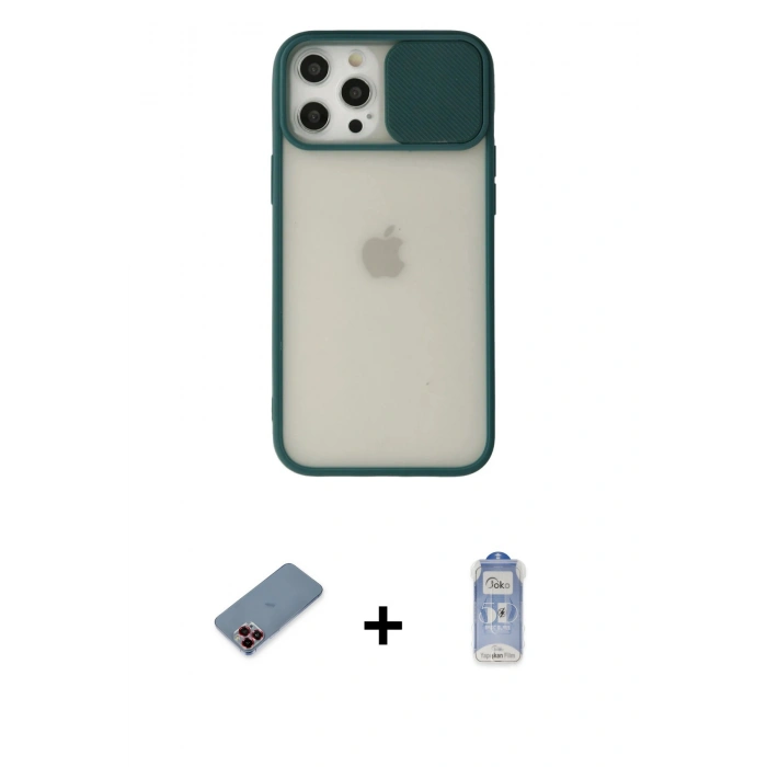MARSİLYAN™- iPhone 12 Pro Max Kılıf Vadi Çizgi - Siyah Joko Magic 5D Cam + Metal Kamera Lens Koruma Cam - KI