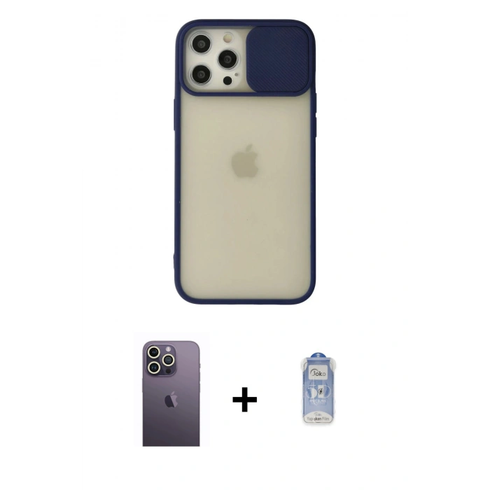MARSİLYAN™- iPhone 12 Pro Max Kılıf Vadi Çizgi - Siyah Joko Magic 5D Cam + Neon Fosforlu Kamera Lens - BZ
