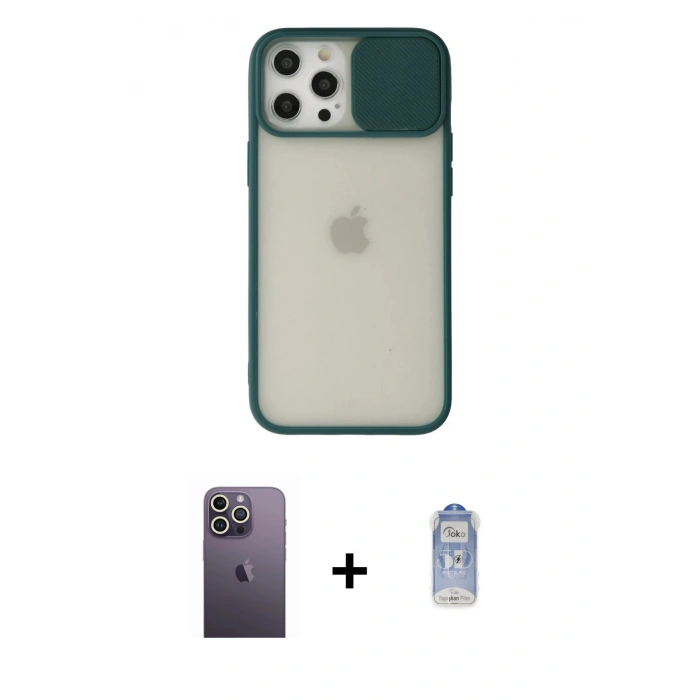 MARSİLYAN™- iPhone 12 Pro Max Kılıf Vadi Çizgi - Siyah Joko Magic 5D Cam + Neon Fosforlu Kamera Lens - BZ
