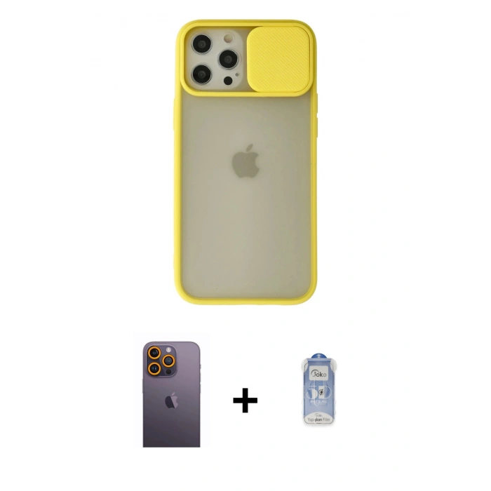 MARSİLYAN™- iPhone 12 Pro Max Kılıf Vadi Çizgi - Siyah Joko Magic 5D Cam + Neon Fosforlu Kamera Lens - SI