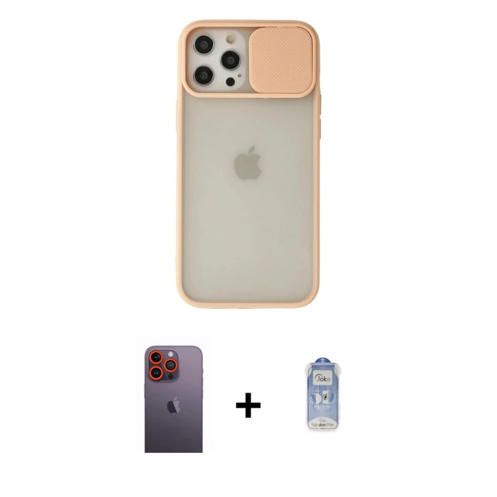 MARSİLYAN™- iPhone 12 Pro Max Kılıf Vadi Çizgi - Siyah Joko Magic 5D Cam + Neon Fosforlu Kamera Lens - TU