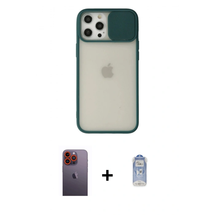 MARSİLYAN™- iPhone 12 Pro Max Kılıf Vadi Çizgi - Siyah Joko Magic 5D Cam + Neon Fosforlu Kamera Lens - TU