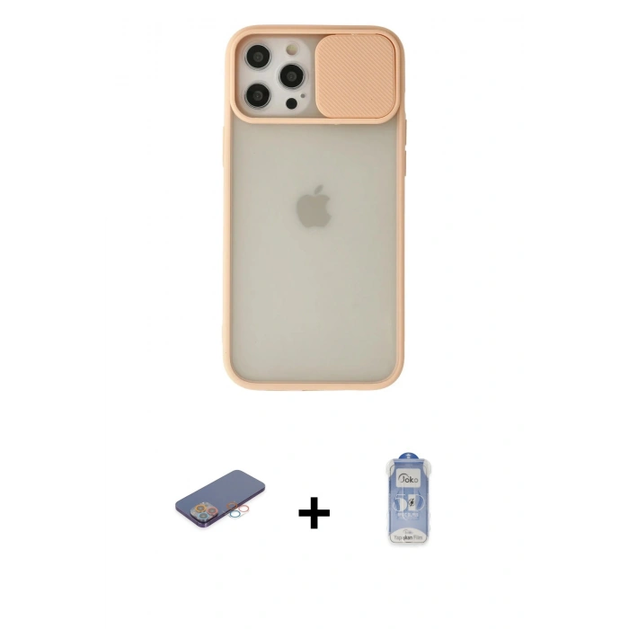 MARSİLYAN™- iPhone 12 Pro Max Kılıf Vadi Çizgi - Siyah Joko Magic 5D Cam + Renkli Kamera Lens Koruma Cam - PE