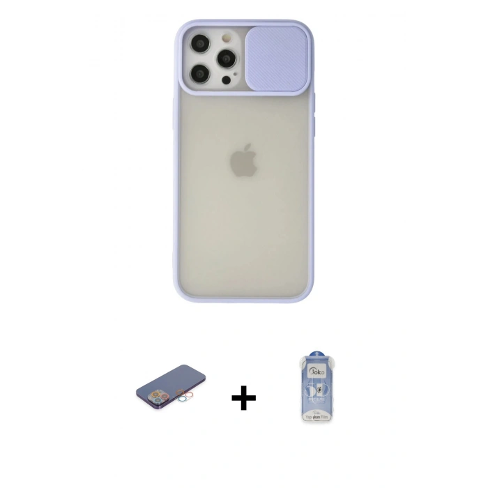 MARSİLYAN™- iPhone 12 Pro Max Kılıf Vadi Çizgi - Siyah Joko Magic 5D Cam + Renkli Kamera Lens Koruma Cam - PE