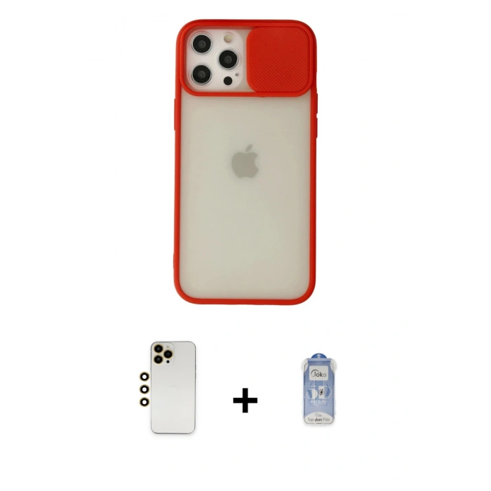 MARSİLYAN™- iPhone 12 Pro Max Kılıf Vadi Çizgi - Siyah Joko Magic 5D Cam + Shine Kamera Lens - GD