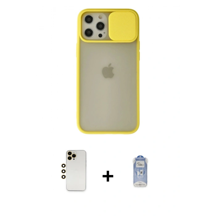 MARSİLYAN™- iPhone 12 Pro Max Kılıf Vadi Çizgi - Siyah Joko Magic 5D Cam + Shine Kamera Lens - GD