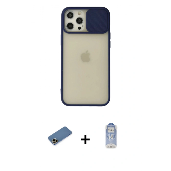 MARSİLYAN™- iPhone 12 Pro Max Kılıf Vadi Çizgi - Siyah Joko Magic 5D Cam + Shine Kamera Lens Koruma Cam - GD