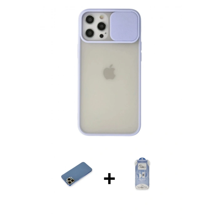 MARSİLYAN™- iPhone 12 Pro Max Kılıf Vadi Çizgi - Siyah Joko Magic 5D Cam + Shine Kamera Lens Koruma Cam - GD