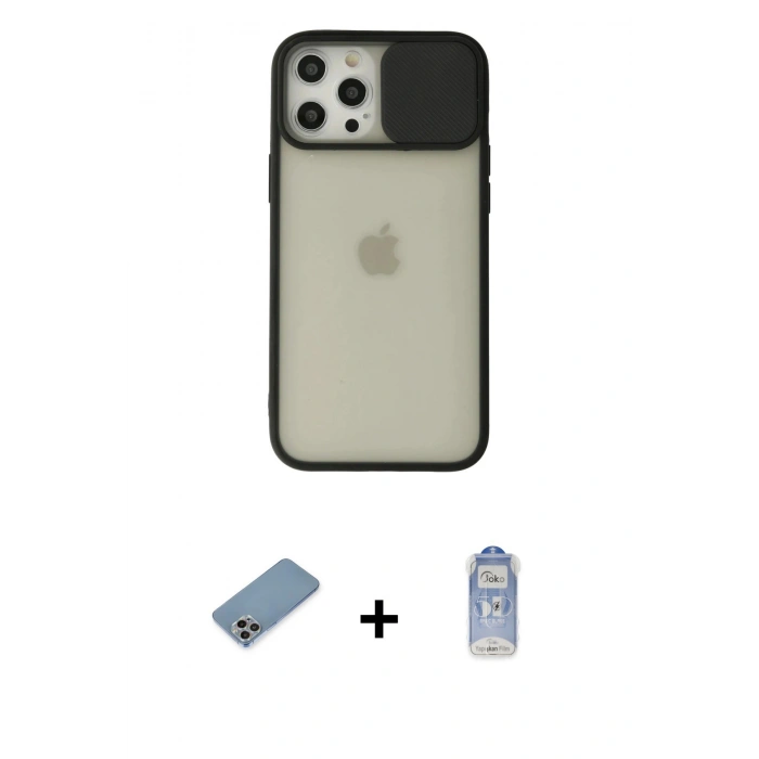 MARSİLYAN™- iPhone 12 Pro Max Kılıf Vadi Çizgi - Siyah Joko Magic 5D Cam + Shine Kamera Lens Koruma Cam - GI
