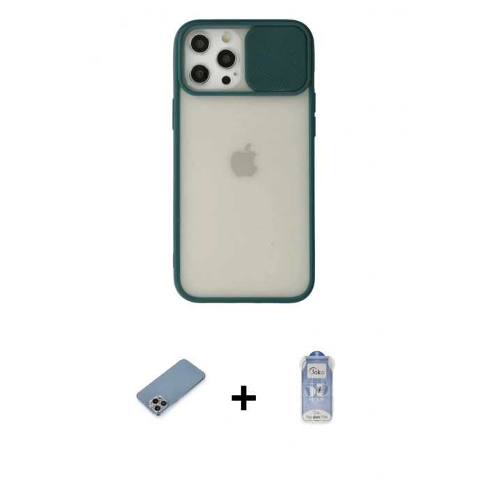 MARSİLYAN™- iPhone 12 Pro Max Kılıf Vadi Çizgi - Siyah Joko Magic 5D Cam + Shine Kamera Lens Koruma Cam - GI