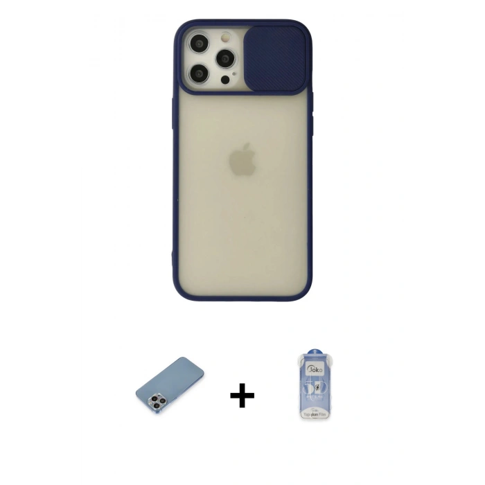 MARSİLYAN™- iPhone 12 Pro Max Kılıf Vadi Çizgi - Siyah Joko Magic 5D Cam + Shine Kamera Lens Koruma Cam - GI
