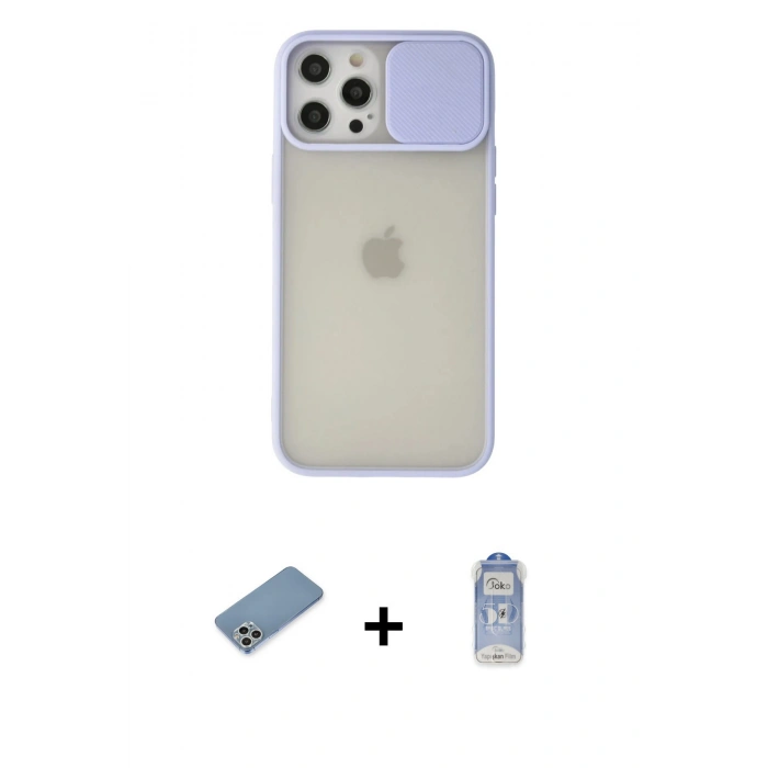 MARSİLYAN™- iPhone 12 Pro Max Kılıf Vadi Çizgi - Siyah Joko Magic 5D Cam + Shine Kamera Lens Koruma Cam - GS