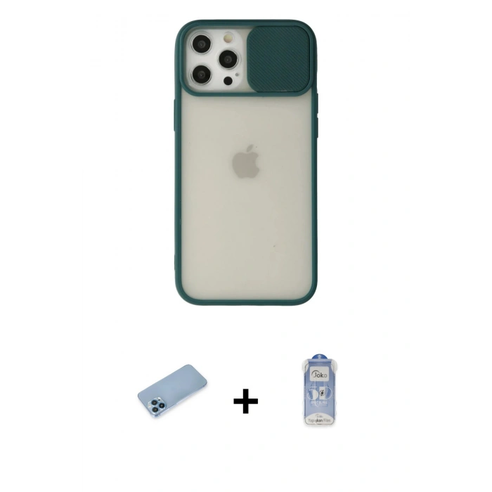 MARSİLYAN™- iPhone 12 Pro Max Kılıf Vadi Çizgi - Siyah Joko Magic 5D Cam + Shine Kamera Lens Koruma Cam - MI