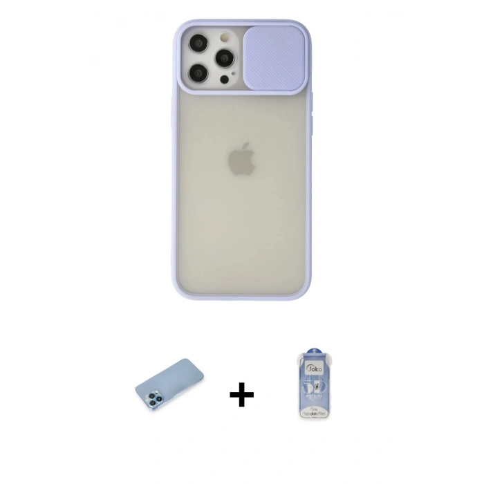 MARSİLYAN™- iPhone 12 Pro Max Kılıf Vadi Çizgi - Siyah Joko Magic 5D Cam + Shine Kamera Lens Koruma Cam - MI