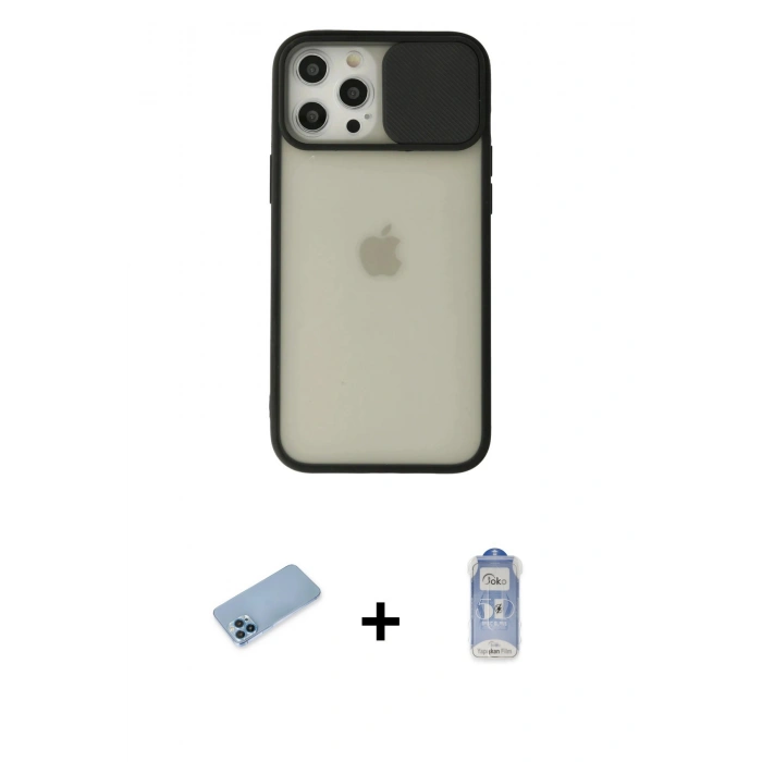 MARSİLYAN™- iPhone 12 Pro Max Kılıf Vadi Çizgi - Siyah Joko Magic 5D Cam + Shine Kamera Lens Koruma Cam - MI