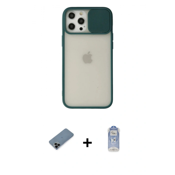 MARSİLYAN™- iPhone 12 Pro Max Kılıf Vadi Çizgi - Siyah Joko Magic 5D Cam + Shine Kamera Lens Koruma Cam - SH