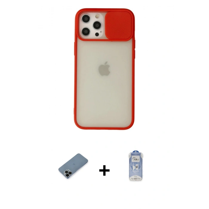 MARSİLYAN™- iPhone 12 Pro Max Kılıf Vadi Çizgi - Siyah Joko Magic 5D Cam + Shine Kamera Lens Koruma Cam - SH