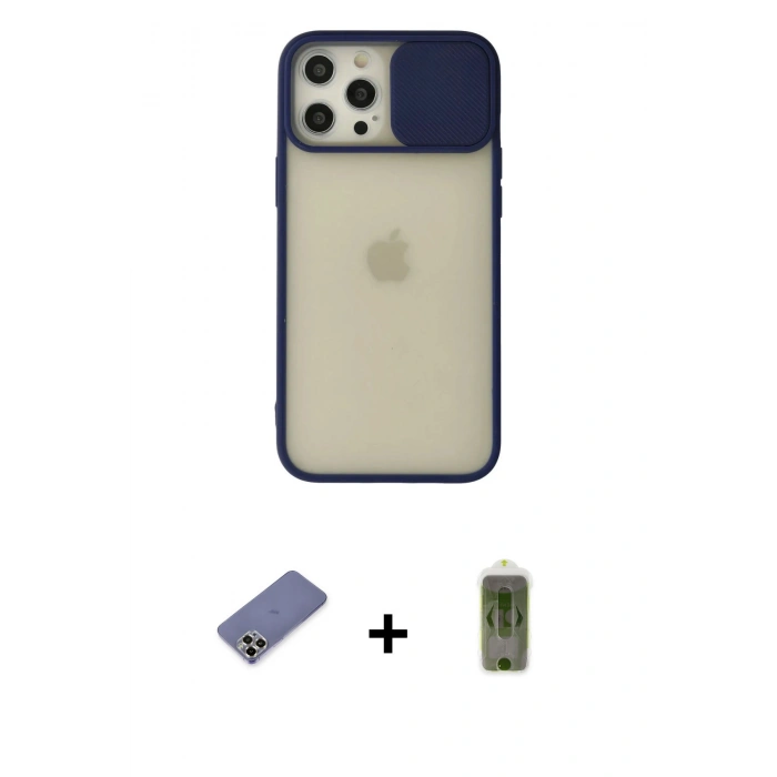 MARSİLYAN™- iPhone 12 Pro Max Kılıf Vadi Çizgi - Siyah Joko Magic 5D Hayalet Cam + Metal Kamera Lens Koruma Cam - GD