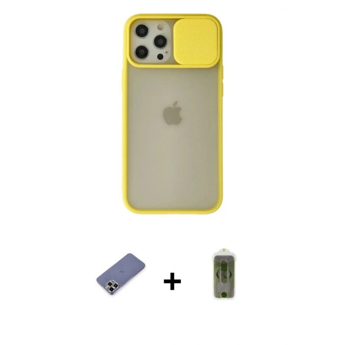 MARSİLYAN™- iPhone 12 Pro Max Kılıf Vadi Çizgi - Siyah Joko Magic 5D Hayalet Cam + Metal Kamera Lens Koruma Cam - GD