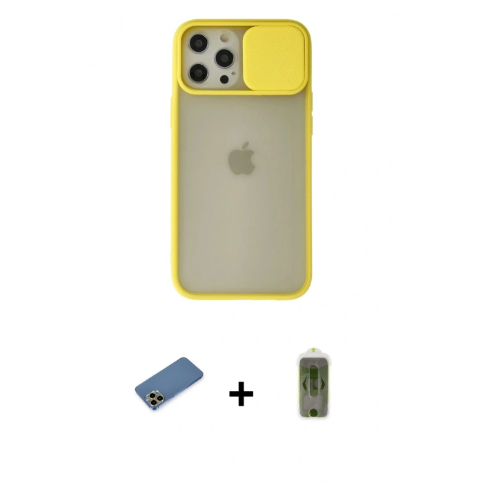 MARSİLYAN™- iPhone 12 Pro Max Kılıf Vadi Çizgi - Siyah Joko Magic 5D Hayalet Cam + Shine Kamera Lens Koruma Cam - GD