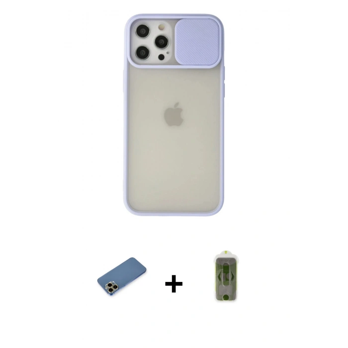MARSİLYAN™- iPhone 12 Pro Max Kılıf Vadi Çizgi - Siyah Joko Magic 5D Hayalet Cam + Shine Kamera Lens Koruma Cam - GD