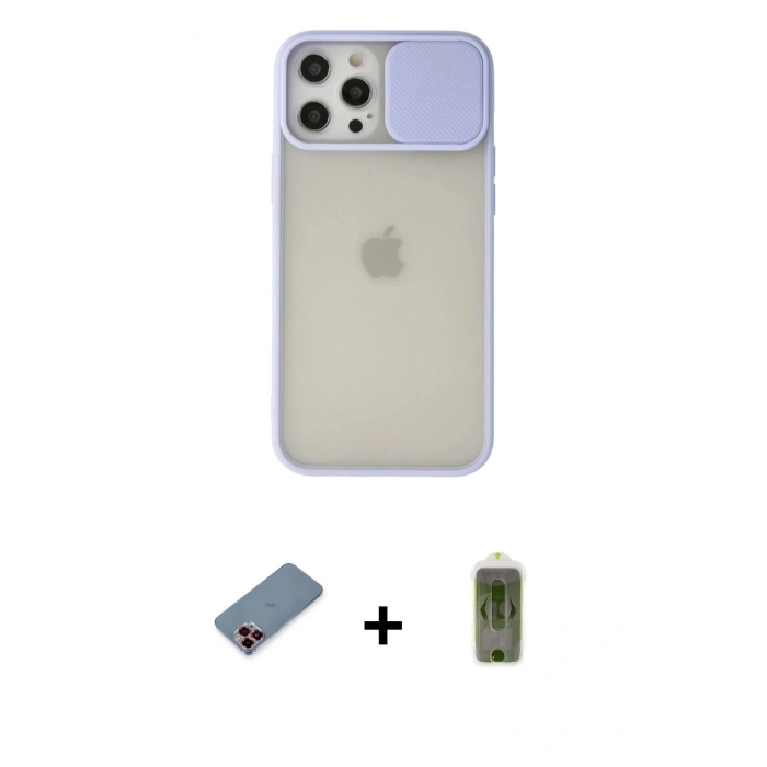 MARSİLYAN™- iPhone 12 Pro Max Kılıf Vadi Çizgi - Siyah Joko Magic 5D Hayalet Cam + Kırmızı Metal Kamera Lens Koruma Cam