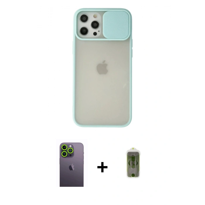 MARSİLYAN™- iPhone 12 Pro Max Kılıf Vadi Çizgi - Siyah Joko Magic 5D Hayalet Cam + Neon Fosforlu Kamera Lens - YL