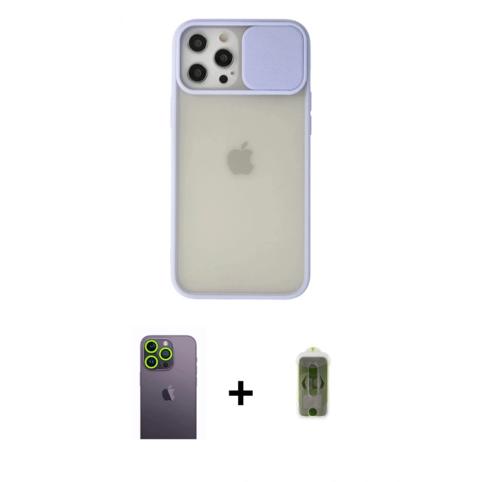 MARSİLYAN™- iPhone 12 Pro Max Kılıf Vadi Çizgi - Siyah Joko Magic 5D Hayalet Cam + Neon Fosforlu Kamera Lens - YL