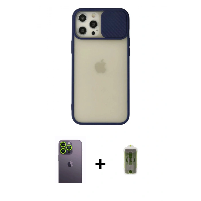 MARSİLYAN™- iPhone 12 Pro Max Kılıf Vadi Çizgi - Siyah Joko Magic 5D Hayalet Cam + Neon Fosforlu Kamera Lens - YL