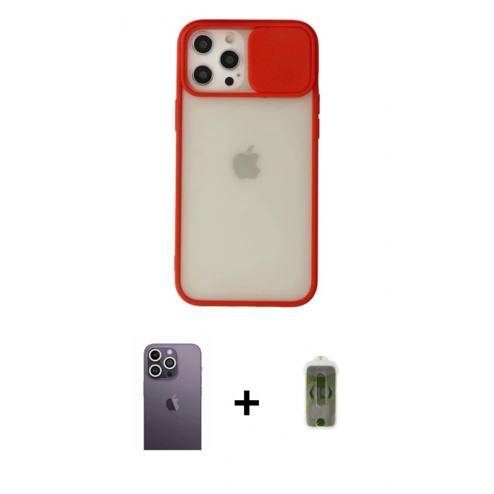 MARSİLYAN™- iPhone 12 Pro Max Kılıf Vadi Çizgi - Siyah Joko Magic 5D Hayalet Cam + Neon Fosforlu Kamera Lens - BZ
