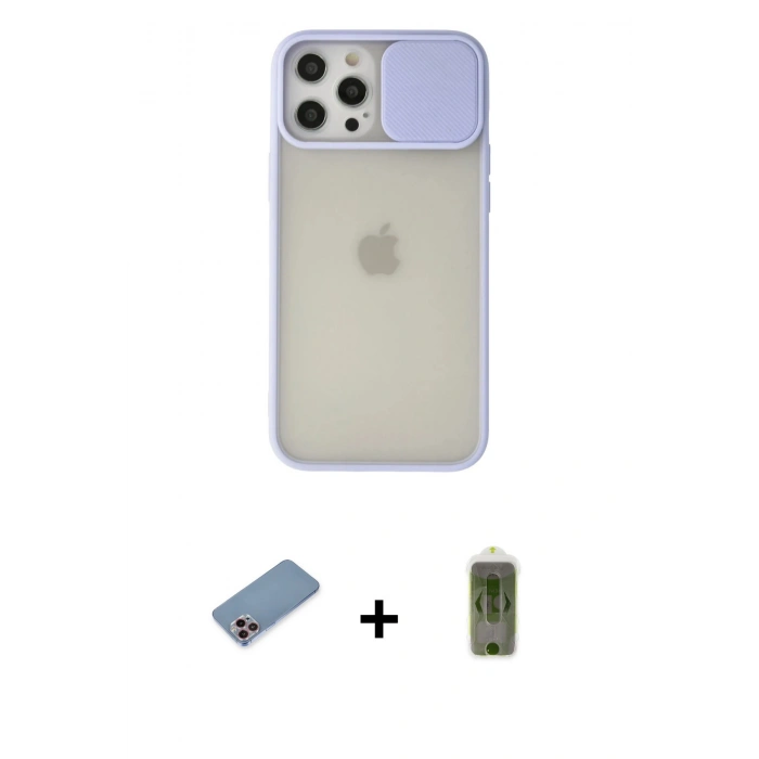 MARSİLYAN™- iPhone 12 Pro Max Kılıf Vadi Çizgi - Siyah Joko Magic 5D Hayalet Cam + Shine Kamera Lens Koruma Cam - PE