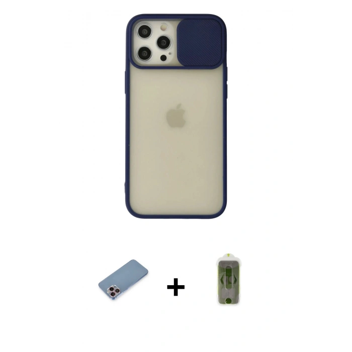 MARSİLYAN™- iPhone 12 Pro Max Kılıf Vadi Çizgi - Siyah Joko Magic 5D Hayalet Cam + Shine Kamera Lens Koruma Cam - PE
