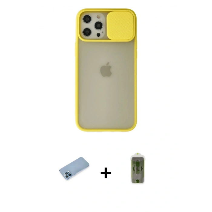 MARSİLYAN™- iPhone 12 Pro Max Kılıf Vadi Çizgi - Siyah Joko Magic 5D Hayalet Cam + Shine Kamera Lens Koruma Cam - MI