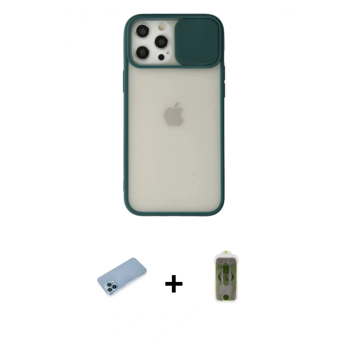 MARSİLYAN™- iPhone 12 Pro Max Kılıf Vadi Çizgi - Siyah Joko Magic 5D Hayalet Cam + Shine Kamera Lens Koruma Cam - MI