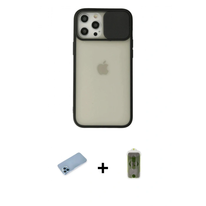 MARSİLYAN™- iPhone 12 Pro Max Kılıf Vadi Çizgi - Siyah Joko Magic 5D Hayalet Cam + Shine Kamera Lens Koruma Cam - MI