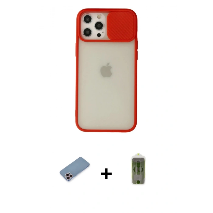 MARSİLYAN™- iPhone 12 Pro Max Kılıf Vadi Çizgi - Siyah Joko Magic 5D Hayalet Cam + Shine Kamera Lens Koruma Cam - PE