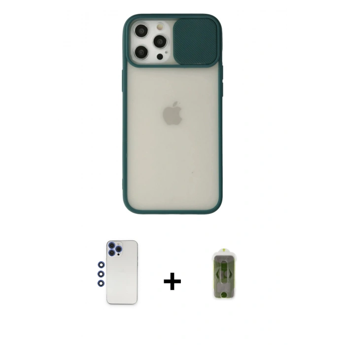 MARSİLYAN™- iPhone 12 Pro Max Kılıf Vadi Çizgi - Siyah Joko Magic 5D Hayalet Cam + Shine Kamera Lens - LT