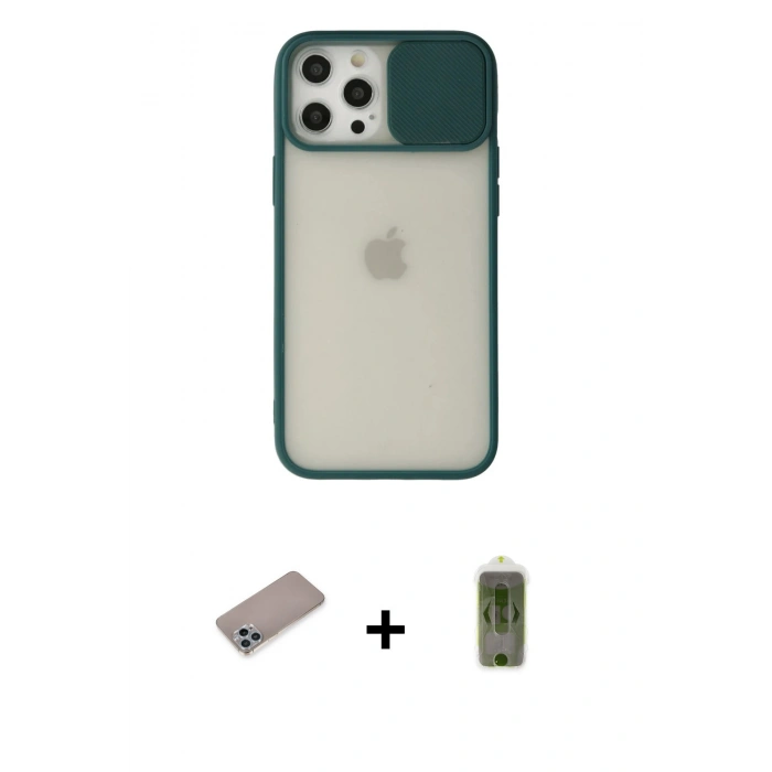MARSİLYAN™- iPhone 12 Pro Max Kılıf Vadi Çizgi - Siyah Joko Magic 5D Hayalet Cam + Sierra Blue Shine Kamera Lens Koruma Cam