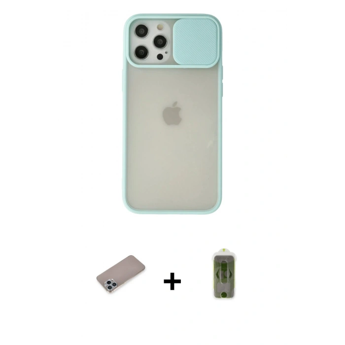 MARSİLYAN™- iPhone 12 Pro Max Kılıf Vadi Çizgi - Siyah Joko Magic 5D Hayalet Cam + Sierra Blue Shine Kamera Lens Koruma Cam